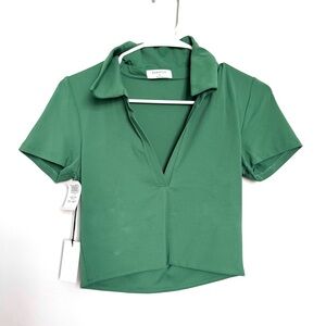 NWT Aritzia babaton contour cropped green polo